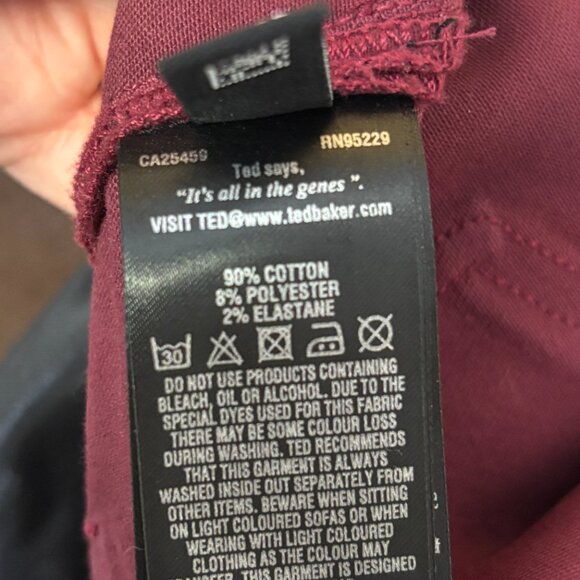 NEW TED BAKER London  Waxed Low Rise Ombre Skinny Jeans in Black Red SZ 26 - Picture 7 of 9